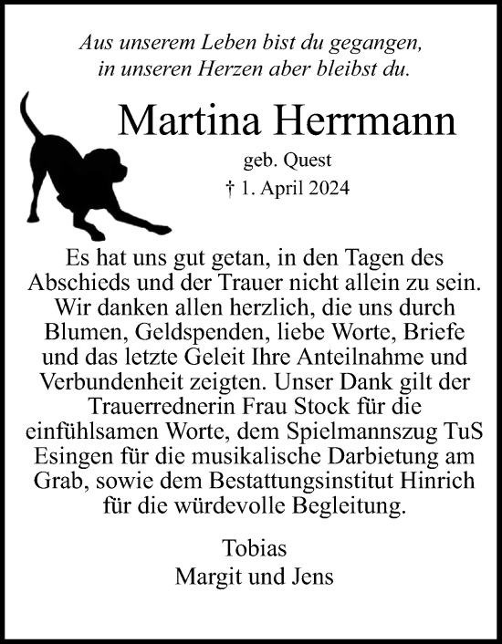 Traueranzeige von Martina Herrmann von Region Pinneberg und tip Pinneberg