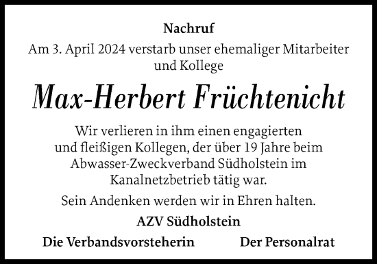 Traueranzeige von Max-Herbert Früchtenicht von A. Beig Gesamtausgabe