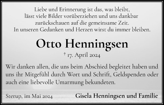 Traueranzeige von Otto Henningsen von Flensburger Tageblatt, Schleswiger Nachrichten, Schlei-Bote
