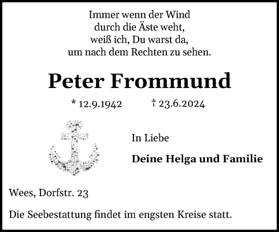 Traueranzeige von Peter Frommund von Flensburger Tageblatt