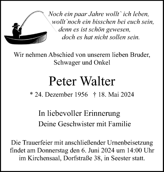 Traueranzeige von Peter Walter von Region Pinneberg und tip Pinneberg