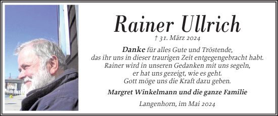 Traueranzeige von Rainer Ullrich von Husumer Nachrichten, Nordfriesland Tageblatt