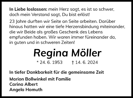Traueranzeige von Regina Möller von Flensburger Tageblatt