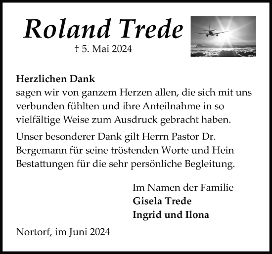 Traueranzeige von Roland Trede von Schleswig-Holsteinische Landeszeitung