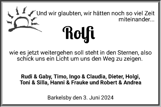 Traueranzeige von Rolfi  von Eckernförder Zeitung, Hallo Eckernförde