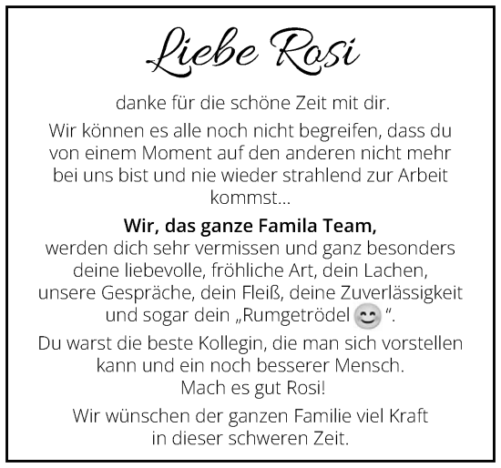 Traueranzeige von Rosi  von Schleswig-Holsteinische Landeszeitung
