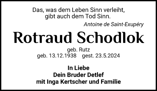 Traueranzeige von Rotraud Schodlok von Flensburger Tageblatt, Schleswiger Nachrichten, Schlei-Bote