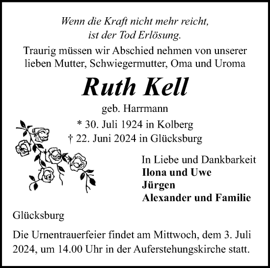 Traueranzeige von Rudi Kell von Flensburger Tageblatt