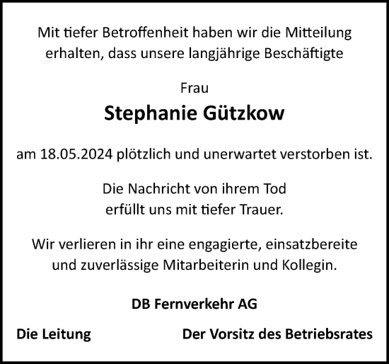 Traueranzeige von Stephanie Gützkow von Wedel-Schulauer Tageblatt, tip Wedel-Schulauer Tageblatt, tip Rissener Rundschau