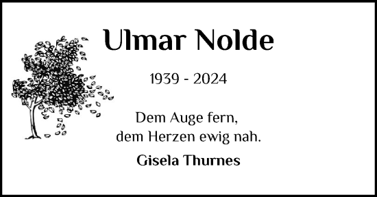 Traueranzeige von Ulmar Nolde von Holsteinischer Courier