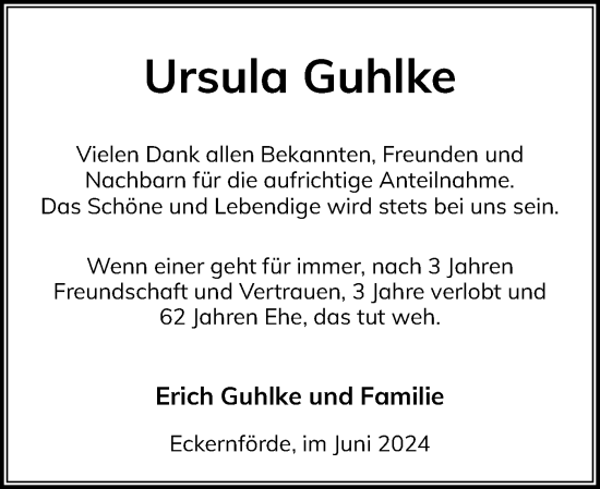 Traueranzeige von Ursula Guhlke von Eckernförder Zeitung, Hallo Eckernförde