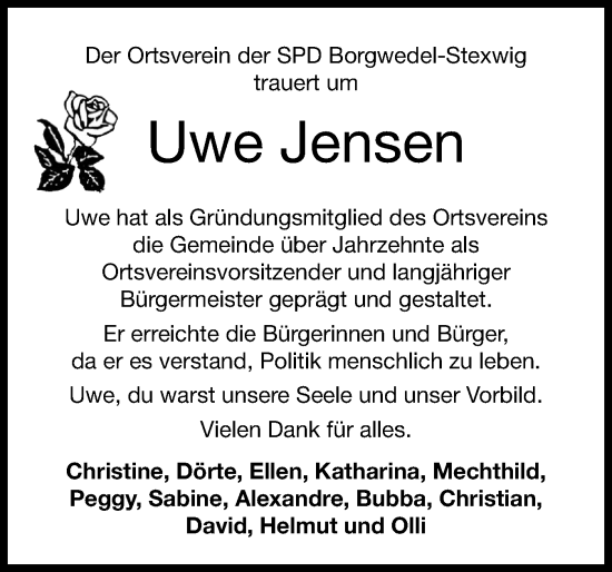 Traueranzeige von Uwe Jensen von Schleswiger Nachrichten, Schlei-Bote
