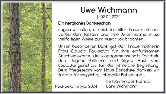 Traueranzeige von Uwe Wichmann von Schleswig-Holsteinische Landeszeitung