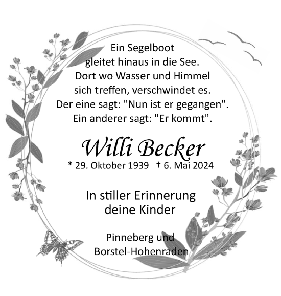 Traueranzeige von Willi Becker von Region Pinneberg und tip Pinneberg