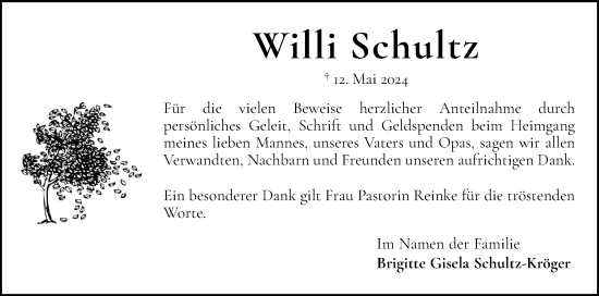 Traueranzeige von Willi Schultz von Norddeutsche Rundschau, Wilstersche Zeitung, Glückstädter Fortuna