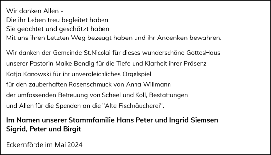 Traueranzeige von Wir danken Allen  von Eckernförder Zeitung, Hallo Eckernförde