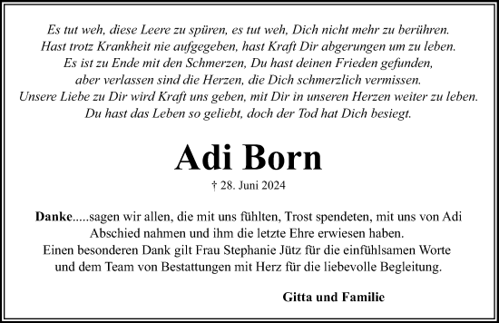 Traueranzeige von Adi Born von Flensburger Tageblatt