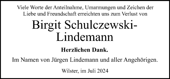 Traueranzeige von Birgit Schulczewski-Lindemann von Norddeutsche Rundschau, Wilstersche Zeitung, Glückstädter Fortuna