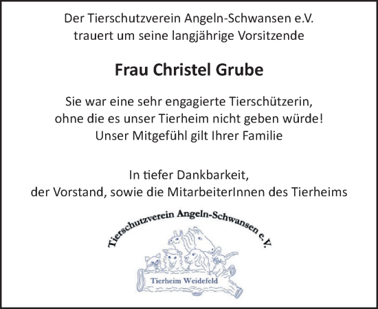 Traueranzeige von Christel Grube von Schleswiger Nachrichten, Schlei-Bote