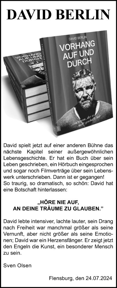 Traueranzeige von David Berlin von Flensburger Tageblatt