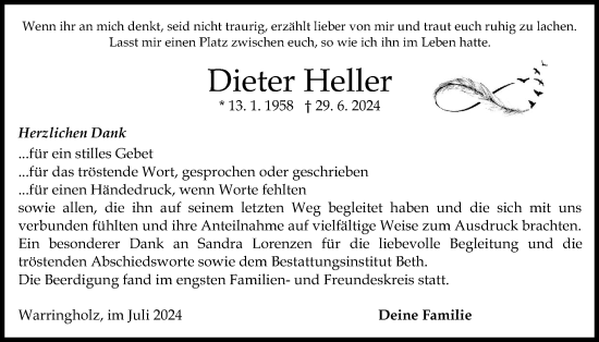 Traueranzeige von Dieter Heller von Norddeutsche Rundschau, Wilstersche Zeitung, Glückstädter Fortuna