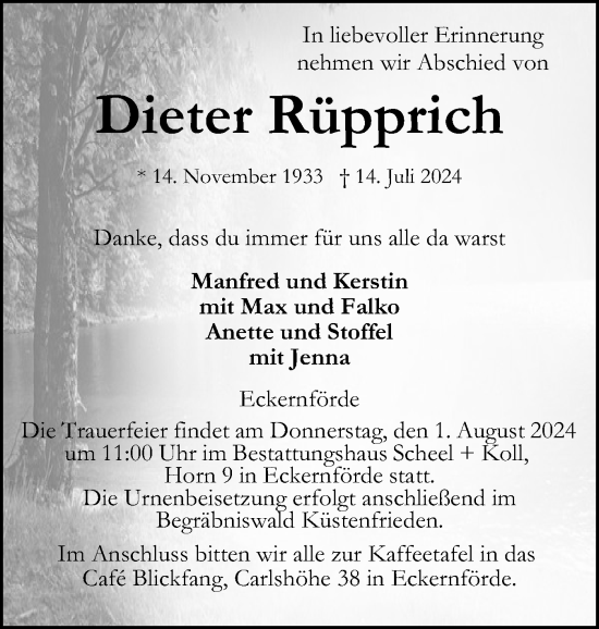 Traueranzeige von Dieter Rüpprich von Eckernförder Zeitung