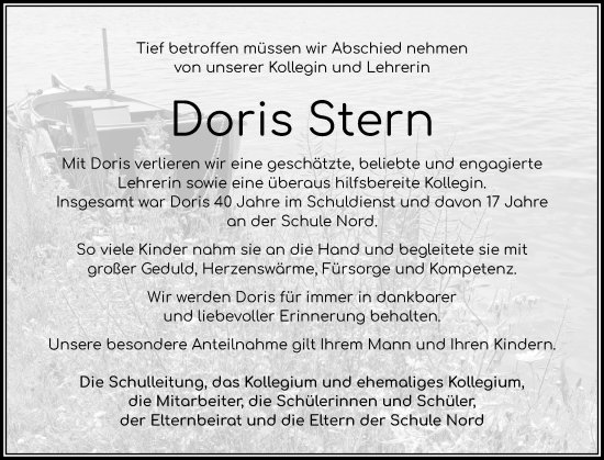 Traueranzeige von Doris Stern von Schleswiger Nachrichten, Schlei-Bote