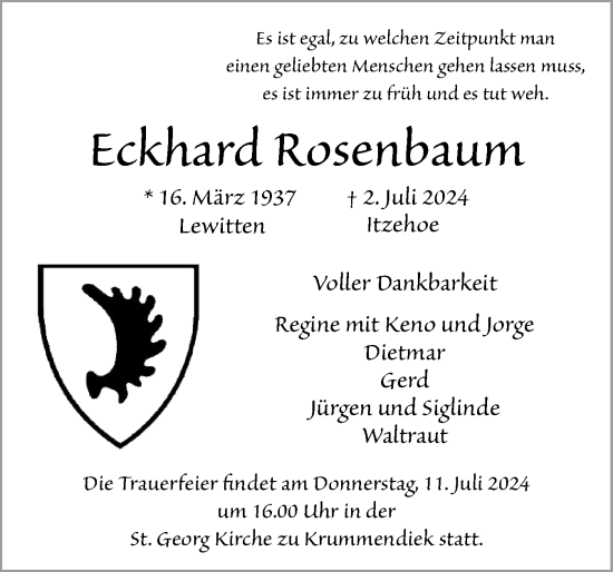 Traueranzeige von Eckhard Rosenbaum von Norddeutsche Rundschau, Wilstersche Zeitung, Glückstädter Fortuna