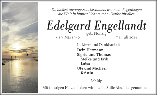 Traueranzeige von Edelgard Engellandt von Schleswig-Holsteinische Landeszeitung