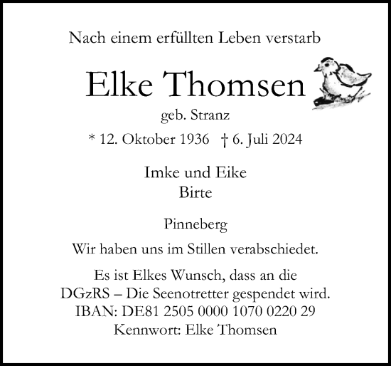 Traueranzeige von Elke Thomsen von Region Pinneberg und tip Pinneberg