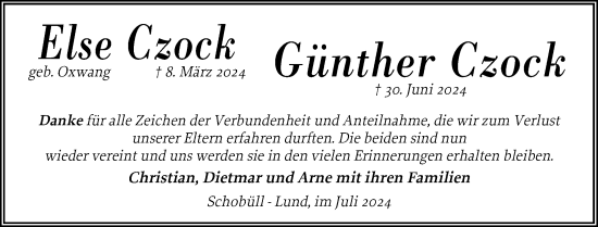 Traueranzeige von Else Czock von Husumer Nachrichten, Nordfriesland Tageblatt