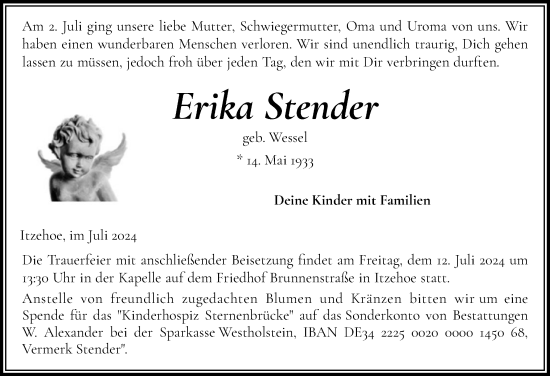 Traueranzeige von Erika Stender von Norddeutsche Rundschau, Wilstersche Zeitung, Glückstädter Fortuna