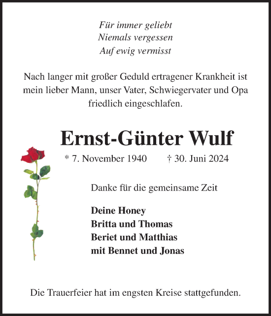 Traueranzeige von Ernst-Günter Wulf von Elmshorner Nachrichten, Barmstedter Zeitung