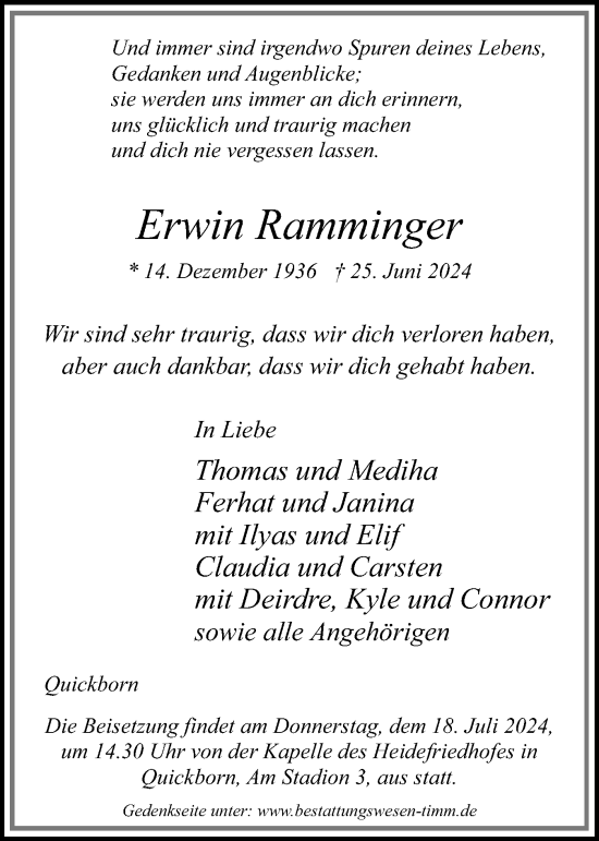Traueranzeige von Erwin Ramminger von Region Pinneberg und tip Pinneberg