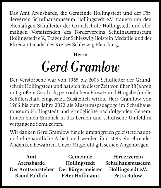 Traueranzeige von Gerd Gramlow von Schleswiger Nachrichten, Schlei-Bote