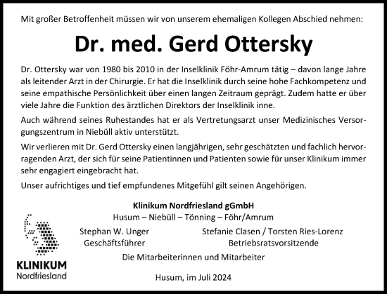 Traueranzeige von Gerd Ottersky von Norddeutsche Rundschau, Wilstersche Zeitung, Glückstädter Fortuna