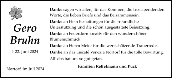 Traueranzeige von Gero Bruhn von Schleswig-Holsteinische Landeszeitung