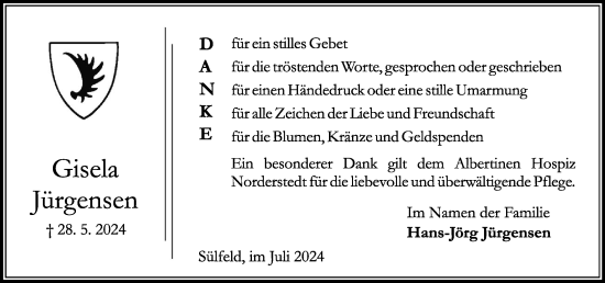 Traueranzeige von Gisela Jürgensen von Stormaner Tageblatt