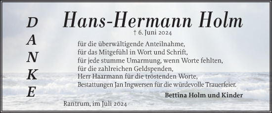 Traueranzeige von Hans-Hermann Holm von Husumer Nachrichten, Nordfriesland Tageblatt