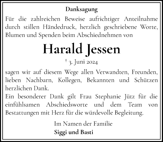 Traueranzeige von Harald Jessen von Flensburger Tageblatt