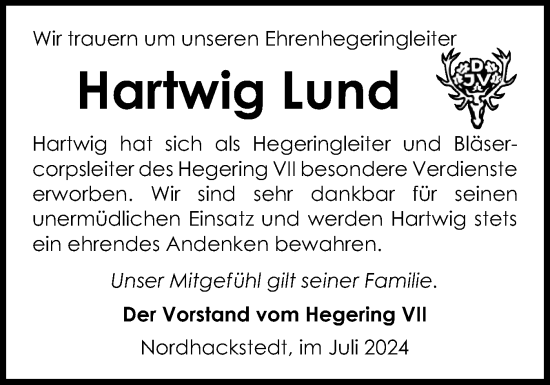 Traueranzeige von Hartwig Lund von Flensburger Tageblatt