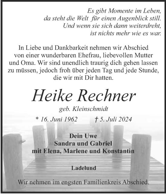 Traueranzeige von Heike Rechner von Husumer Nachrichten, Nordfriesland Tageblatt