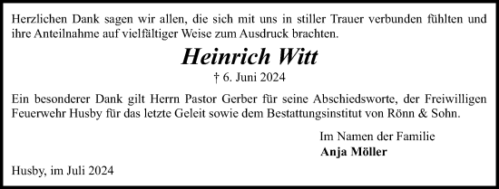 Traueranzeige von Heinrich Witt von Flensburger Tageblatt