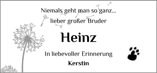 Traueranzeige von Heinz  von Schleswig-Holsteinische Landeszeitung