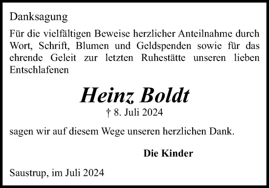 Traueranzeige von Heinz Boldt von Schleswiger Nachrichten, Schlei-Bote