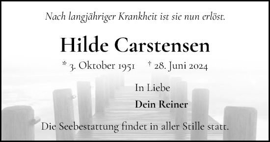 Traueranzeige von Hilde Carstensen von Flensburger Tageblatt