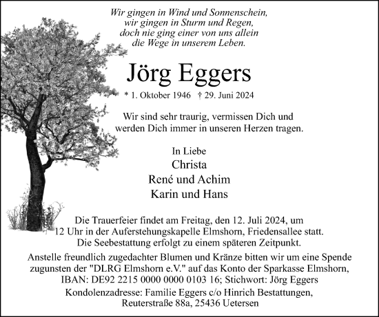 Traueranzeige von Jörg Eggers von Region Pinneberg und tip Pinneberg