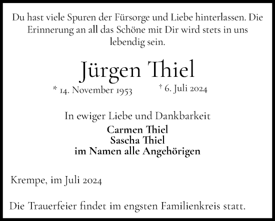 Traueranzeige von Jürgen Ihiel von Norddeutsche Rundschau, Wilstersche Zeitung, Glückstädter Fortuna