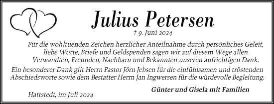 Traueranzeige von Julius Petersen von Husumer Nachrichten, Nordfriesland Tageblatt