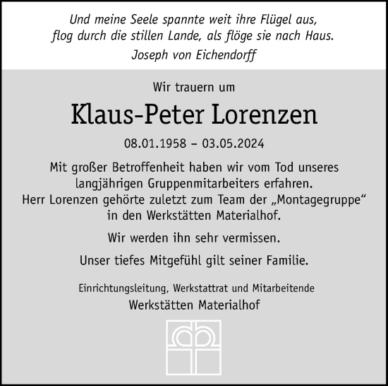 Traueranzeige von Klaus-Peter Lorenzen von Schleswig-Holsteinische Landeszeitung
